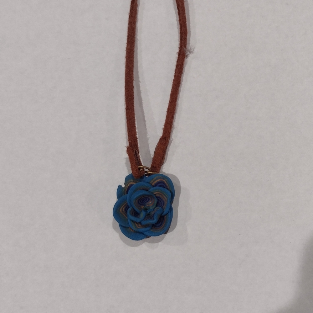 Blue Polymer Clay Flower Necklace